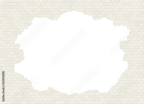 Vector broken white brick wall background with big hole