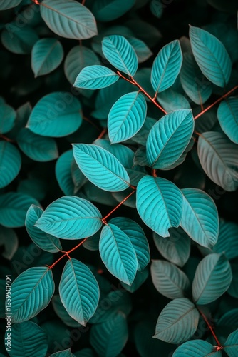 Wallpaper Mural Teal Foliage Texture A Close-Up of Vibrant Leaves Layering In Dark Nature Background Torontodigital.ca