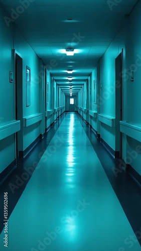 A time-lapse of a hospital corridor at night, with flickering fluorescent lights