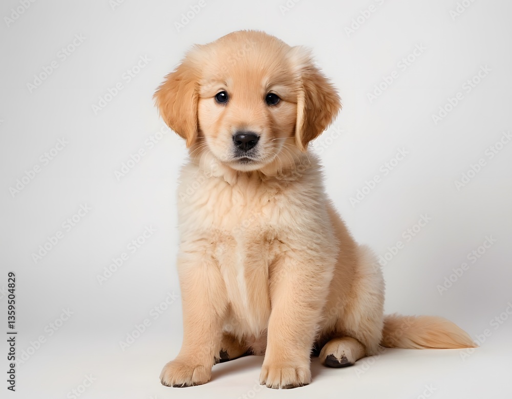 Adorable Golden Retriever Puppy Sitting and Smiling on White Background Adorable Golden Retriever Puppy Sitting and Smiling on White Background