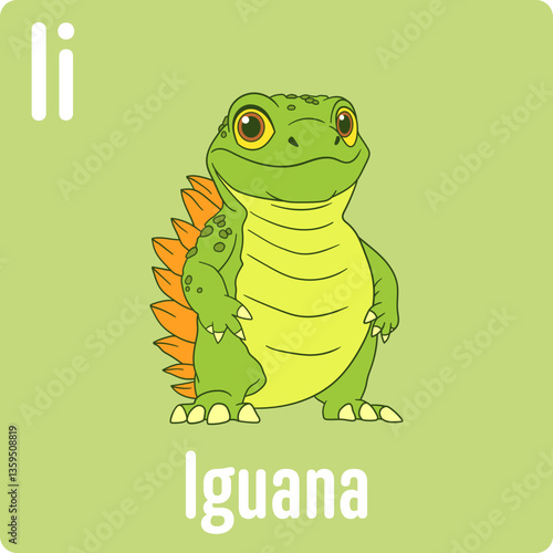 Whimsical Iguana: A delightful cartoon-style iguana with charming features, perfect for educational materials or children's illustrations.