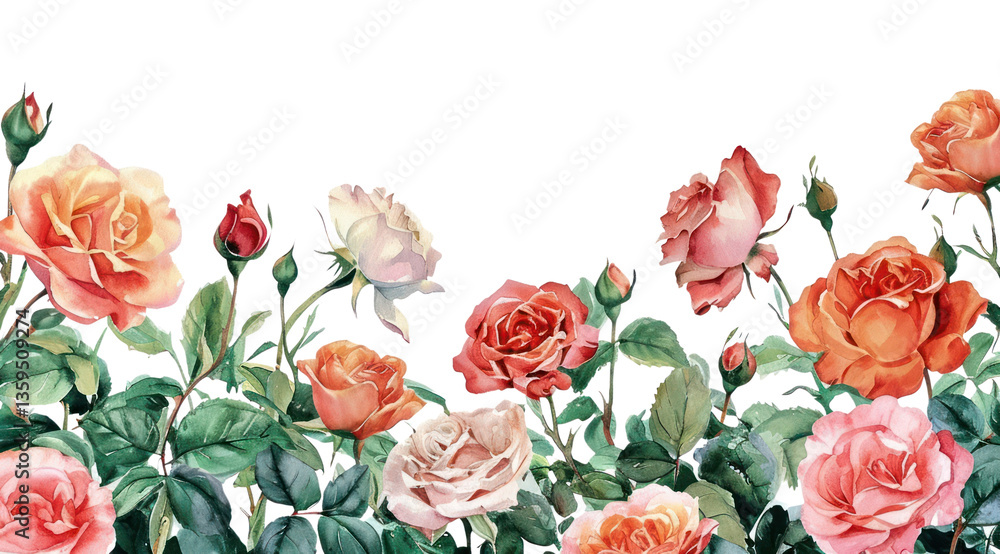 Fototapeta premium PNG Roses border painting pattern flower.