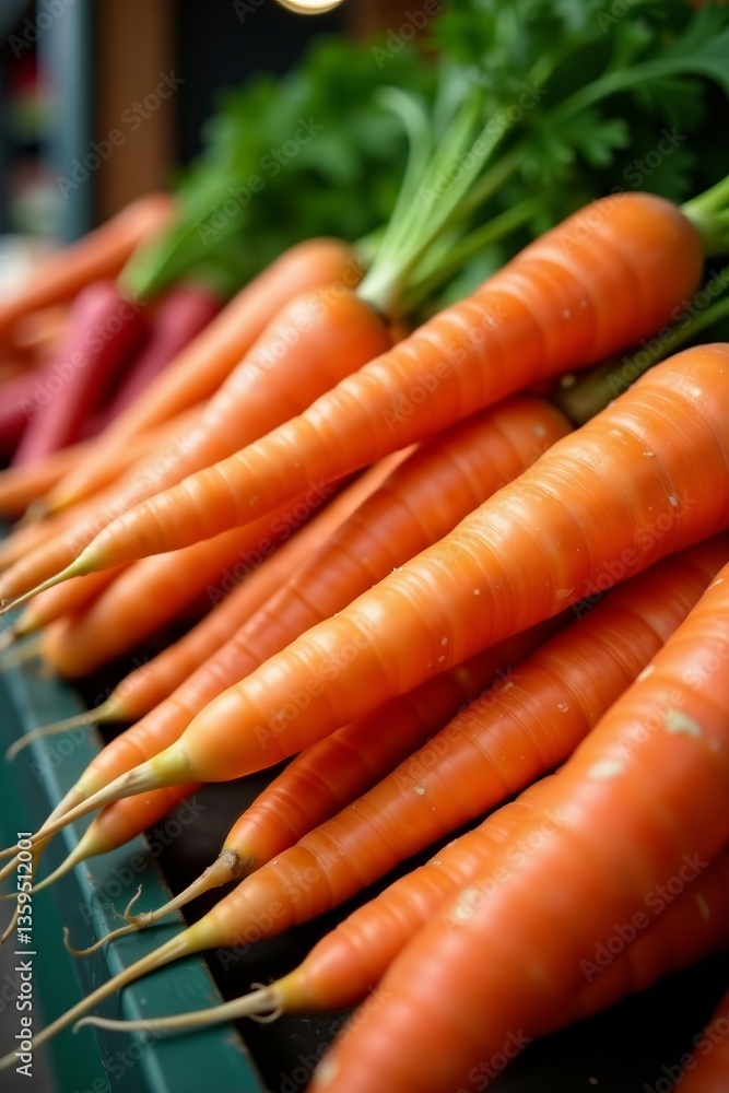 Close up of pile of fresh carrots in marketplace, raw, diet, nutrition Close up of pile of fresh carrots in marketplace, raw, diet, nutrition