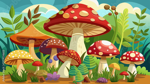 Mushroom and toadstool collection - vector color illustration