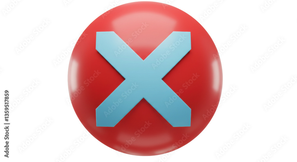 Obraz premium Isolated Red Circle with Light Blue Cross for Error or Cancel