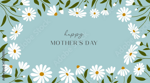 Happy Mother's Day template with floral frame composed of daisy flowers