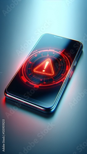 Modern smartphone with a red danger sign on the screen. Error, digital connection failure