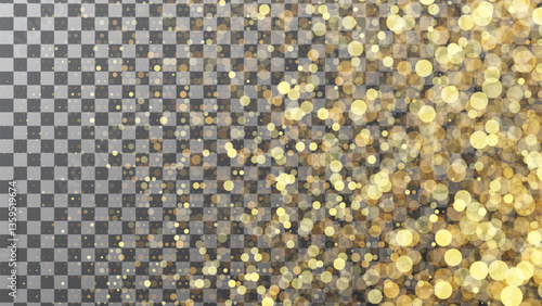 Golden bokeh effect with a transparent background creating a vibrant and festive atmosphere