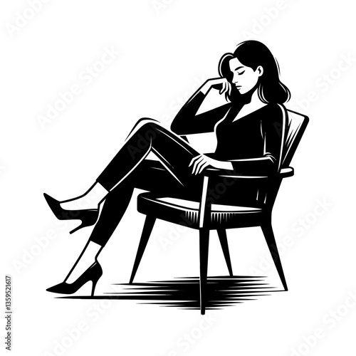 woman sitting at chair resting black color vector isolated white background 
