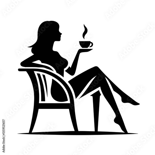 woman sitting at chair resting black color vector isolated white background