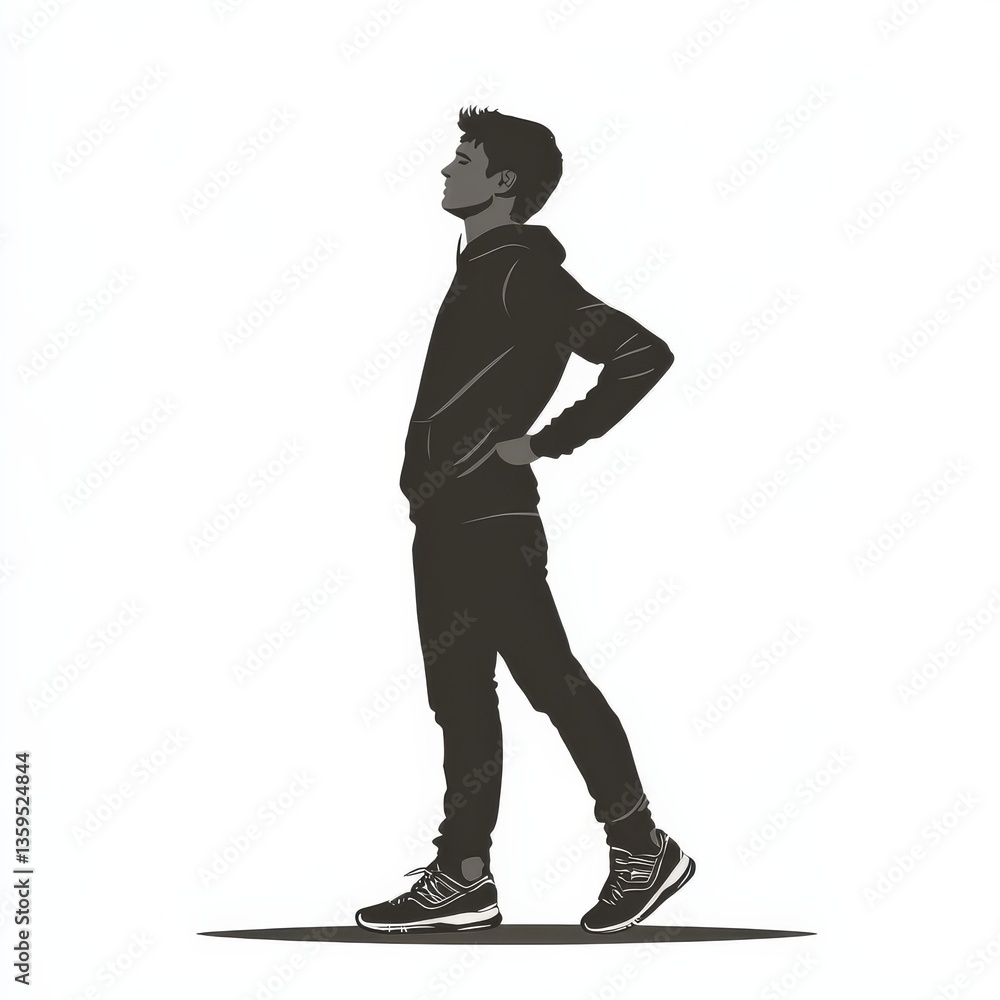 Silhouette of a Young Man Standing Confidently in Athletic Gear Silhouette of a Young Man Standing Confidently in Athletic Gear
