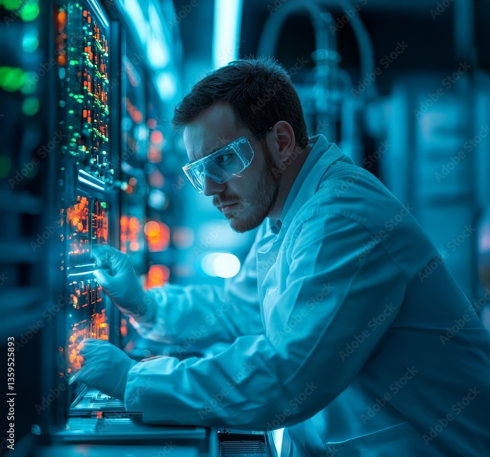 Fototapeta premium High output concept. Scientist manipulating equipment in a high-tech lab environment.