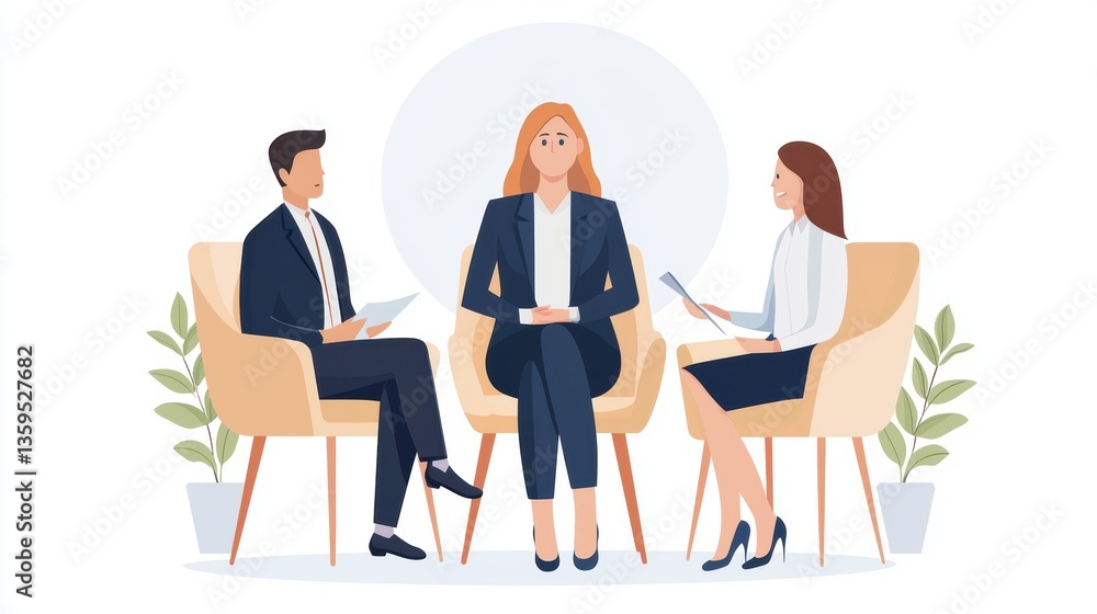Three business professionals engaged in a discussion, seated in contemporary chairs with plants in the background, conveying a collaborative atmosphere. Three business professionals engaged in a discussion, seated in contemporary chairs with plants in the background, conveying a collaborative atmosphere.