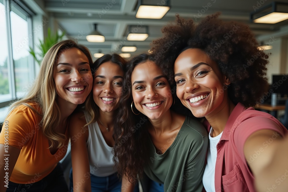 Fototapeta premium Empowered Businesswomen Showcasing Diversity and Collaboration through Office Selfie