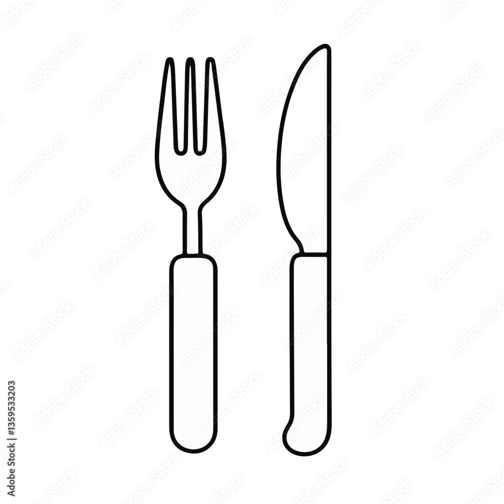 Cutlery Icon of Fork and Knife in Simple Outline Design Cutlery Icon of Fork and Knife in Simple Outline Design