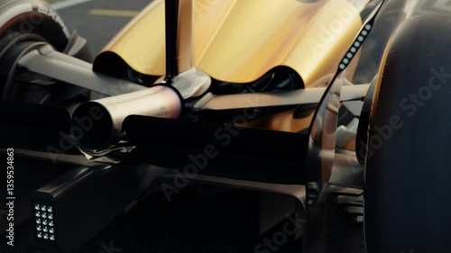 Wallpaper Mural Close-up of the rear and tail wing of a generic formula one race car. 3D animation rendering. New 2025 black and gold race car design Torontodigital.ca