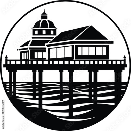 pier black and white silhouette vector design