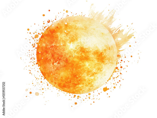 Isolated Watercolor Sun with Splatters