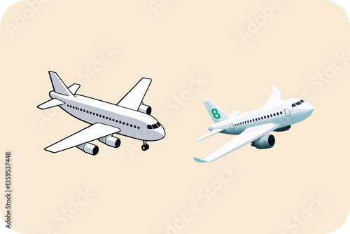 Two Airplane Illustrations in Different Styles, One with Number Eight on Tail