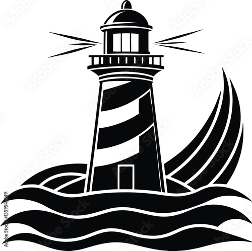 lighthouse black and white silhouette vector design