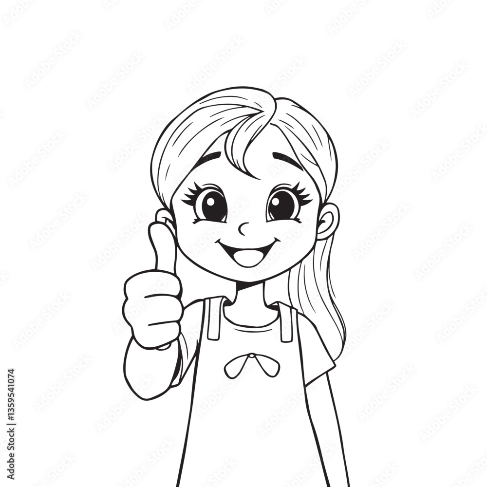 Continuous line art drawing a happy girl giving a thumbs up design positive feedback vector. Continuous line art drawing a happy girl giving a thumbs up design positive feedback vector.
