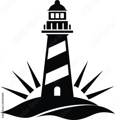 lighthouse black and white silhouette vector design