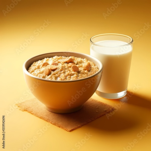 Bowl of Oatmeal with Glass of Milk  