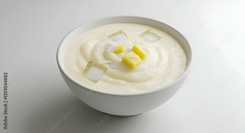 Creamy Mango Pineapple Smoothie In White Bowl Creamy Mango Pineapple Smoothie In White Bowl