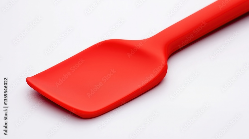 A bright red silicone spatula with a flexible head and a sturdy, comfortable handle, isolated on a white background. A bright red silicone spatula with a flexible head and a sturdy, comfortable handle, isolated on a white background.