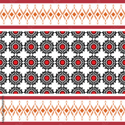 White and red ethnic pattern for fabric and background.