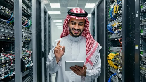 Wallpaper Mural Arab Man Using Tablet in Data Center Server Room, IT Professional Managing Technology Torontodigital.ca
