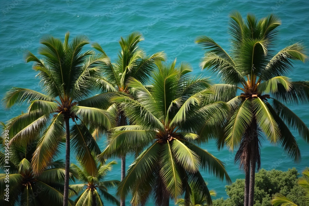 Obraz premium Clear background accentuates breathtaking aerial shot of coconut trees.