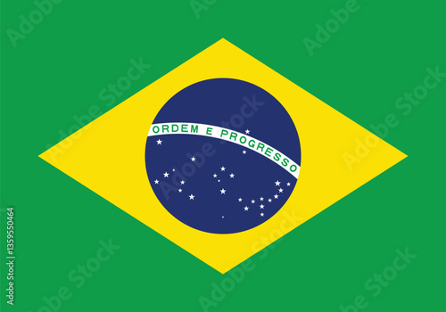Brazil Flag Vector Clipart Illustration – High-Quality Brazilian National Flag Design with Green and Yellow Colors, Blue Globe, and White Banner with Ordem e Progresso for Digital and Print Use