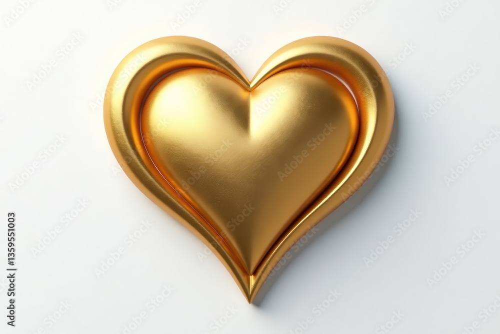 Elegant gold heart emblem against white backdrop, isolated, precious, jewelry Elegant gold heart emblem against white backdrop, isolated, precious, jewelry