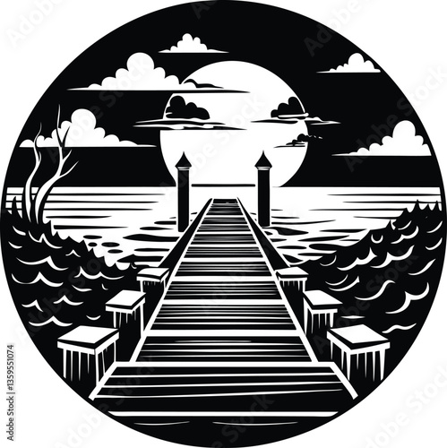 dock black and white silhouette vector design