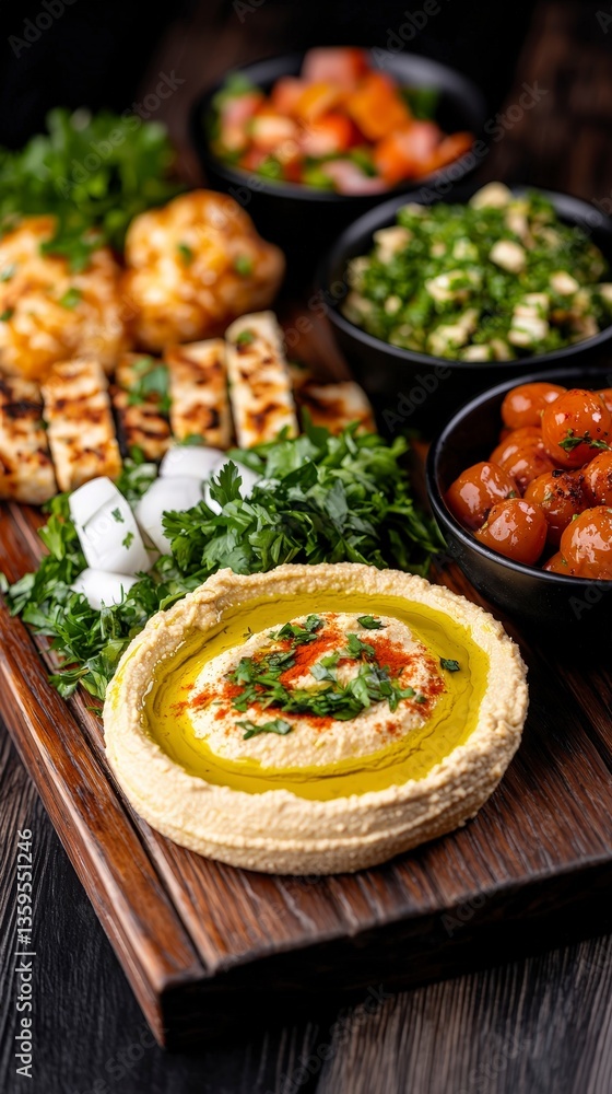Delicious Middle Eastern Mezze Platter Hummus Baba Ghanoush Grilled Halloumi and More Delicious Middle Eastern Mezze Platter Hummus Baba Ghanoush Grilled Halloumi and More