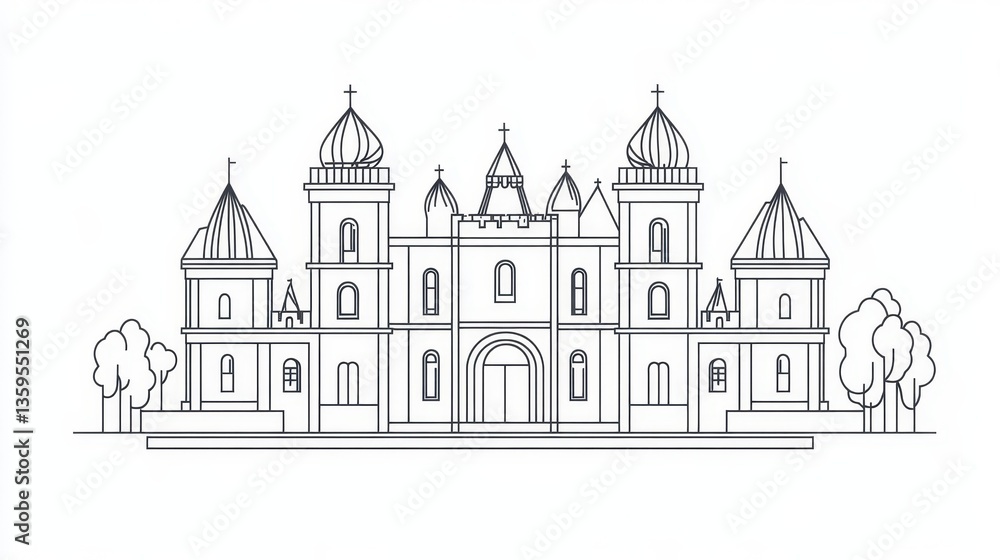 A simple black and white illustration of a grand building A simple black and white illustration of a grand building