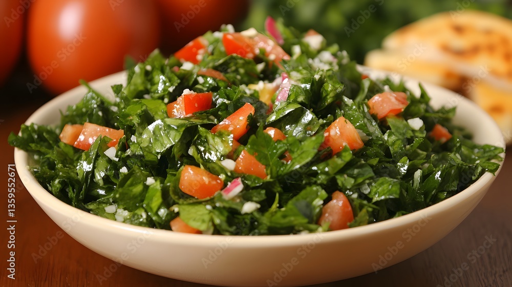 Fresh Tabbouleh Salad Bowl with Tomatoes and Parsley Fresh Tabbouleh Salad Bowl with Tomatoes and Parsley
