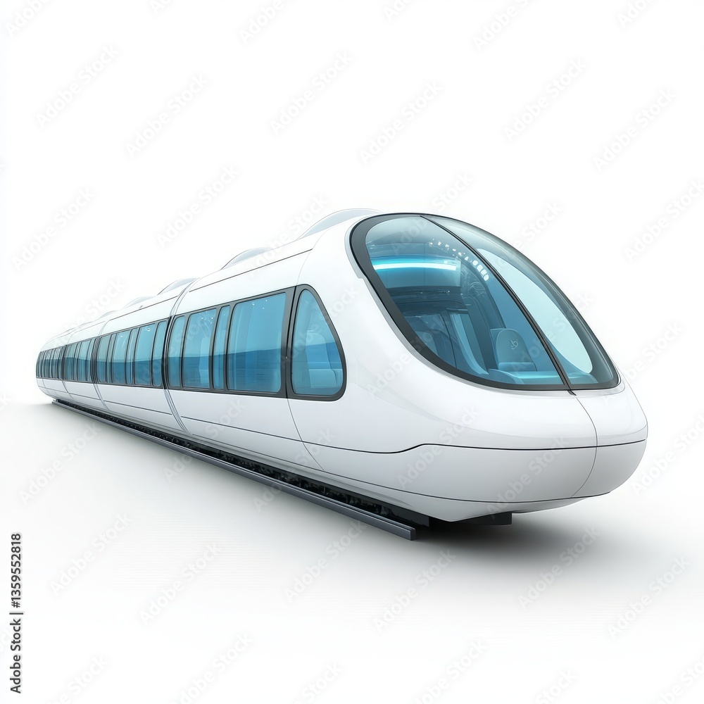Sleek White Futuristic High-Speed Train with Aerodynamic Design and Tinted Windows on a White Background for Advanced Transportation Sleek White Futuristic High-Speed Train with Aerodynamic Design and Tinted Windows on a White Background for Advanced Transportation