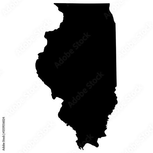 Black Sticker of Illinois Map with Transparent Background