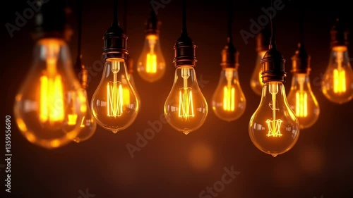 Warm Glowing Light Bulbs Hanging in Dark Ambiance