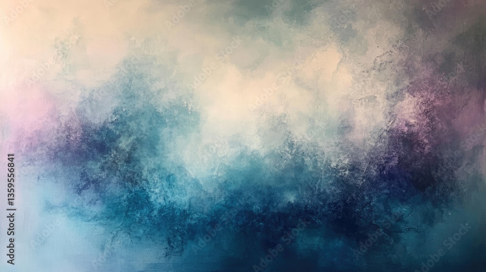 Obraz premium Abstract Teal and Purple Cloudscape: A Serene Watercolor Painting