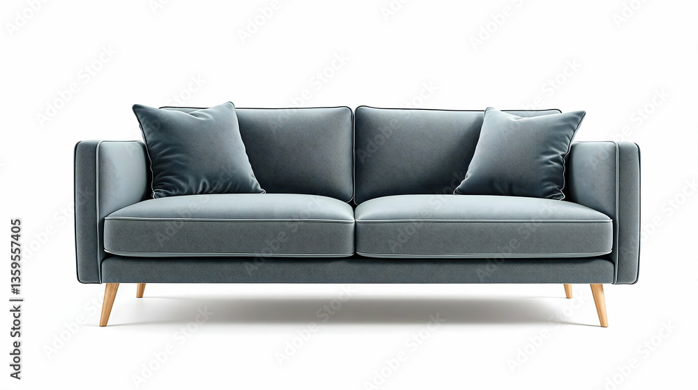 Fototapeta premium Modern Blue Sofa With Pillows