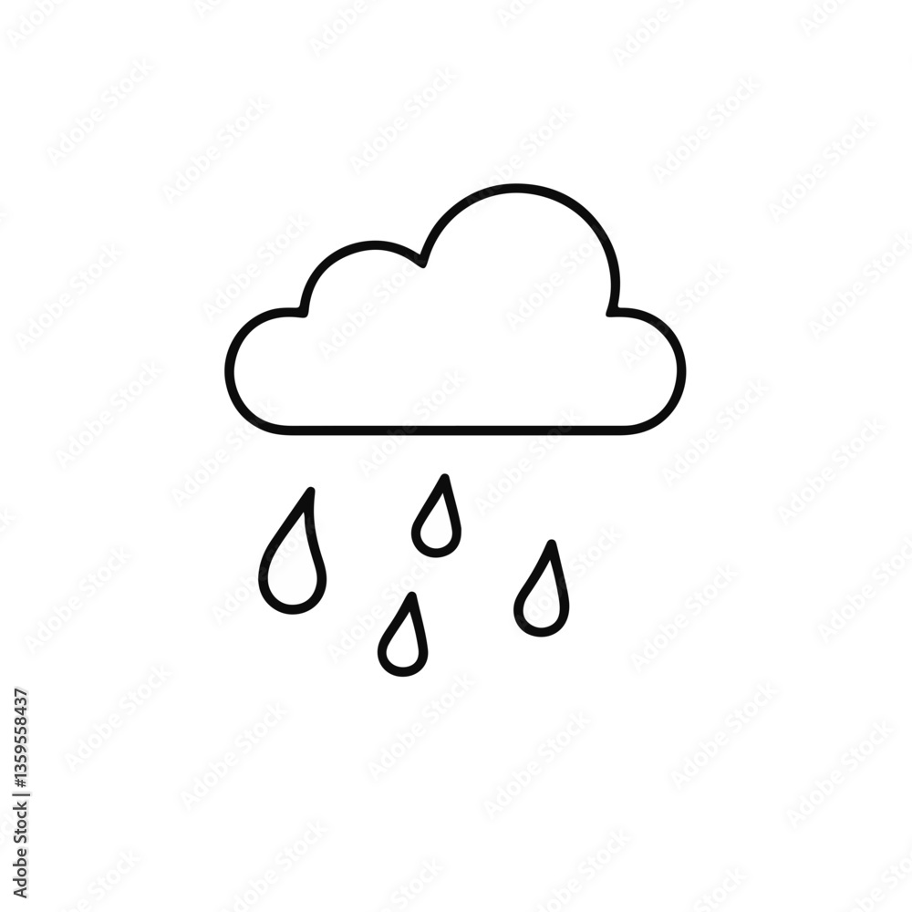 Cloud with Rain Drops in Minimalist Style on White Background Cloud with Rain Drops in Minimalist Style on White Background