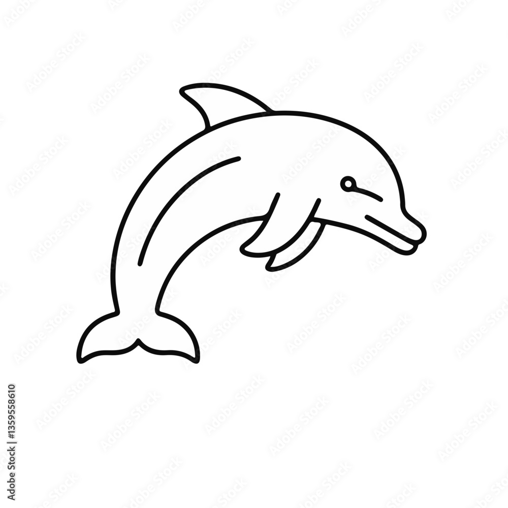 Fototapeta premium Dolphin icon swimming against a minimalist white background 