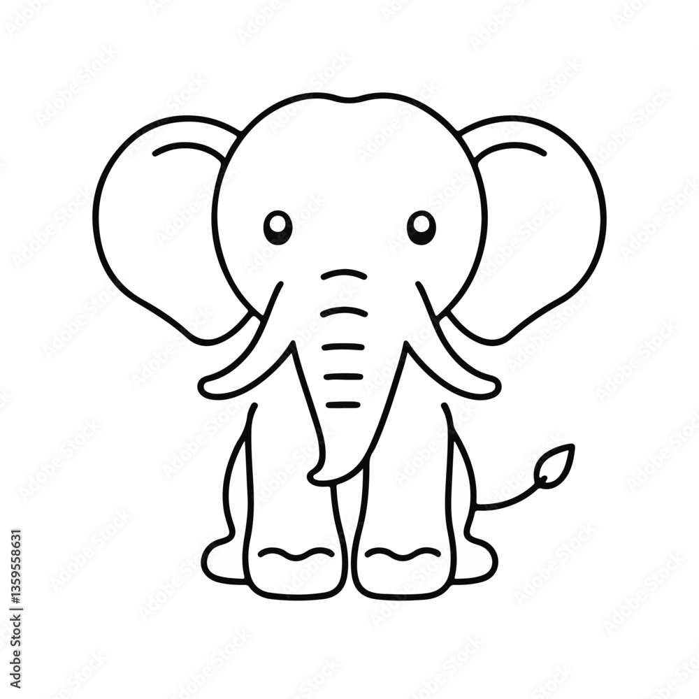 Fototapeta premium Cute cartoon elephant icon in black and white style 