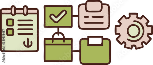 Illustration of kitchen utensil sets and tools with business and web concept icons