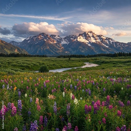mountain landscape with flowers