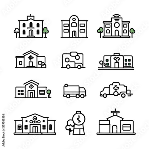 宗教施設と都市の建物アイコン｜Religious and Urban Building Icons