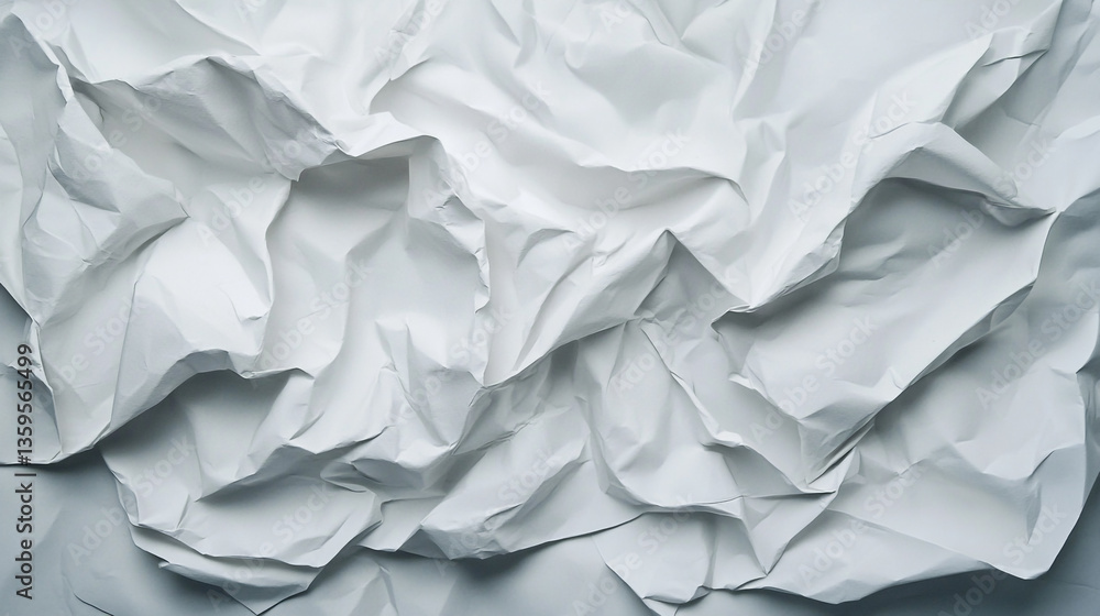 Close up of crumpled white paper texture showing abstract patterns and shadows in the background Close up of crumpled white paper texture showing abstract patterns and shadows in the background